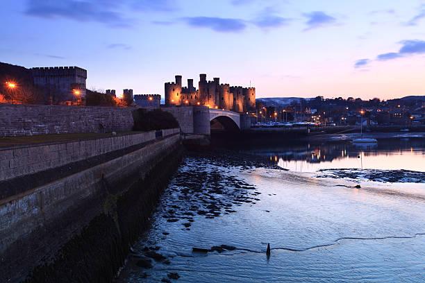 Conwy castle at dusk in north Wales UK