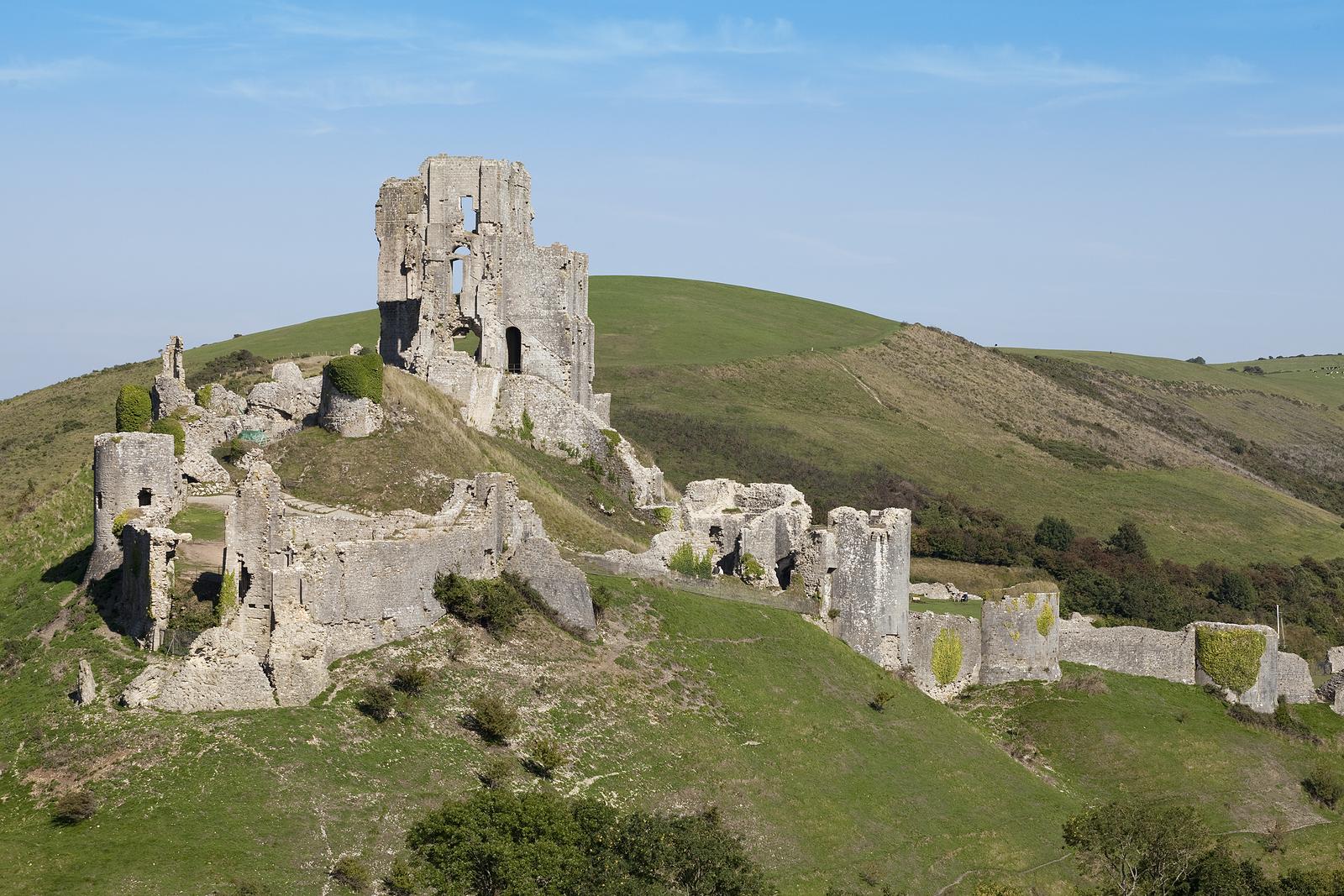 The ancient ruins of Corfe Castle on the Isle of Purbeck, Dorset, England